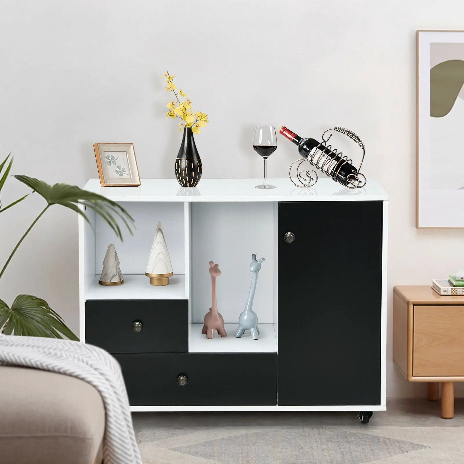 Lateral Mobile Filing Cabinet with 2 Drawers-Black by DirectDeals