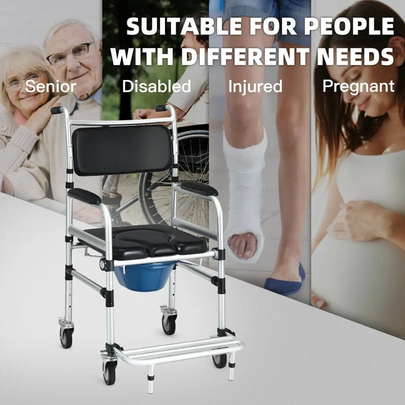 2-in-1 Aluminum Commode Shower Wheelchair with Locking Casters by DirectDeals