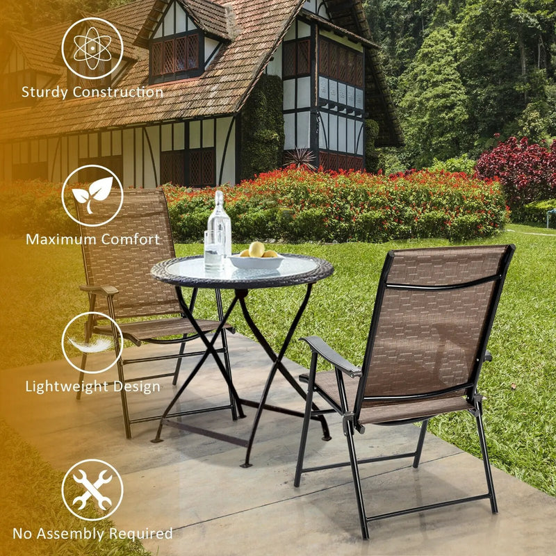 2 Pieces Outdoor Patio Folding Chair with Armrest for Camping Garden by DirectDeals