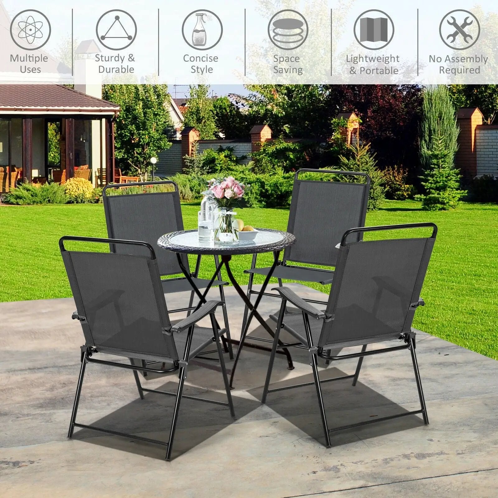 4 Pieces Portable Outdoor Folding Chair with Armrest by DirectDeals