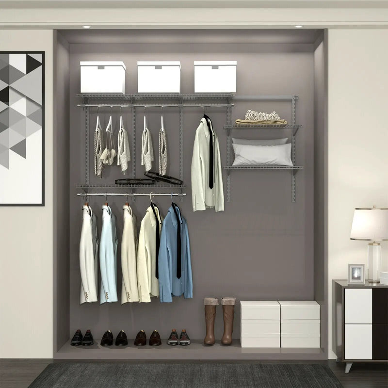 3 to 6 Feet Wall-Mounted Closet System Organizer Kit with Hang Rod-Gray by DirectDeals