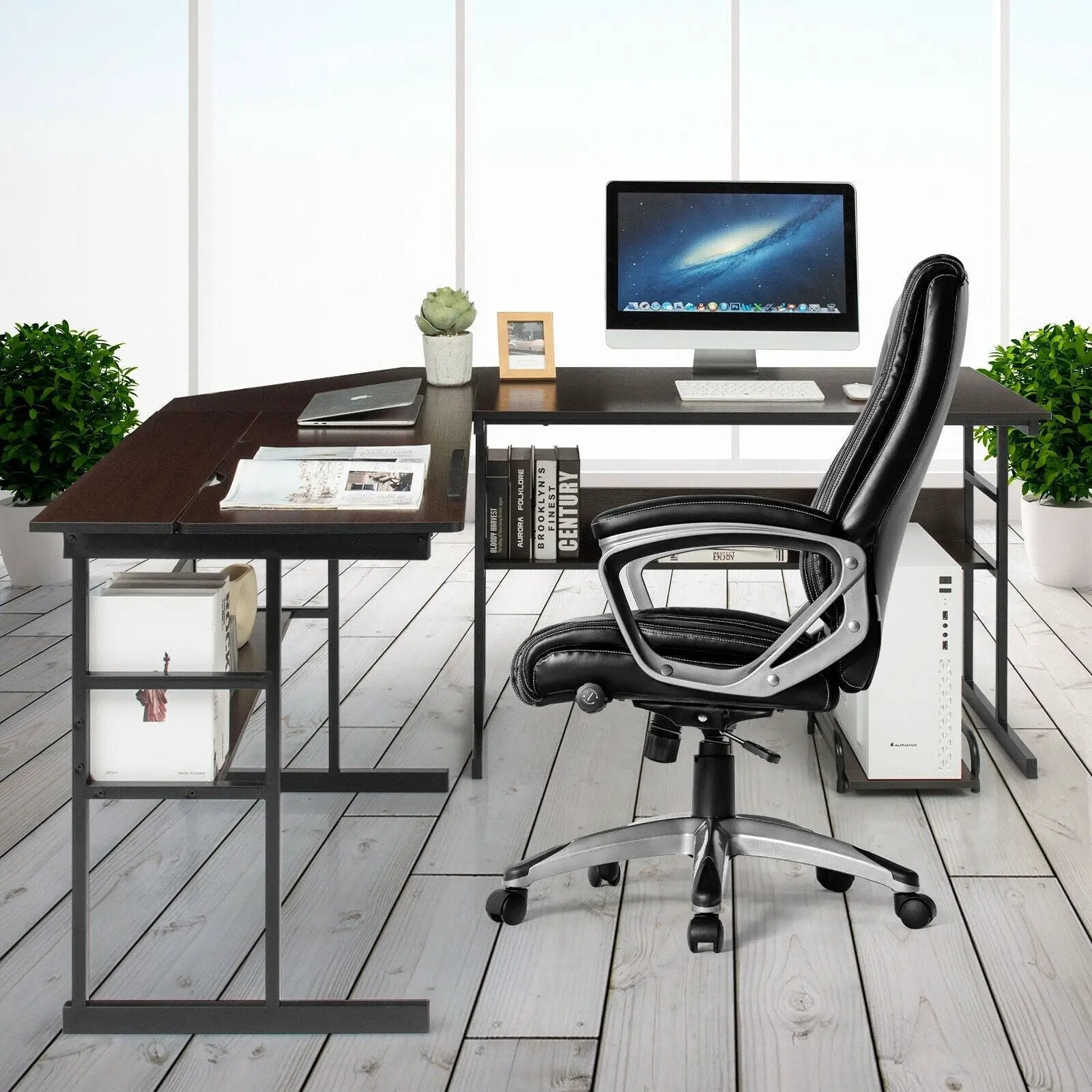 L-Shaped Computer Desk with Tiltable Tabletop by DirectDeals