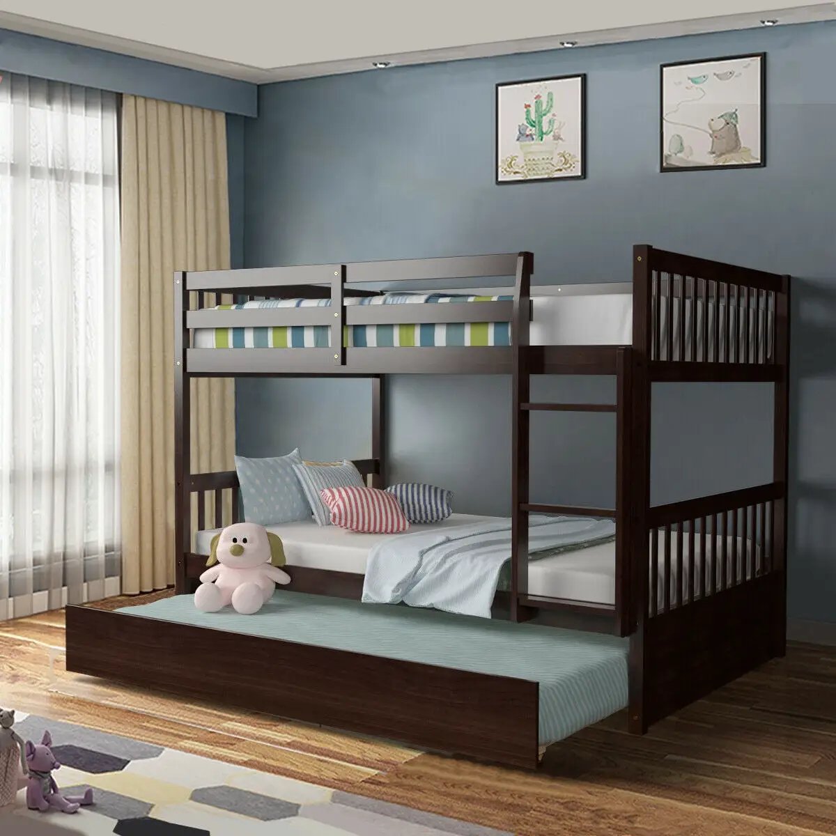 Full over Full Bunk Bed Platform Wood Bed with Ladder, photo 2 of 10
