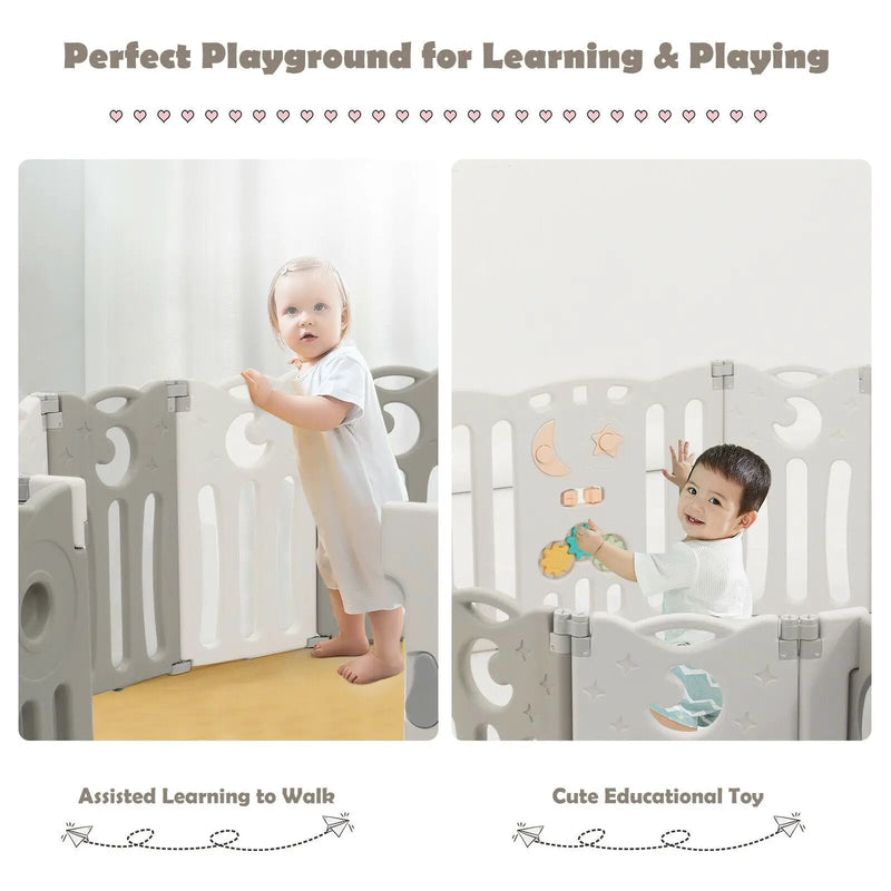 14-Panel Baby Playpen Kids Activity Center Foldable Play Yard with Lock Door by DirectDeals