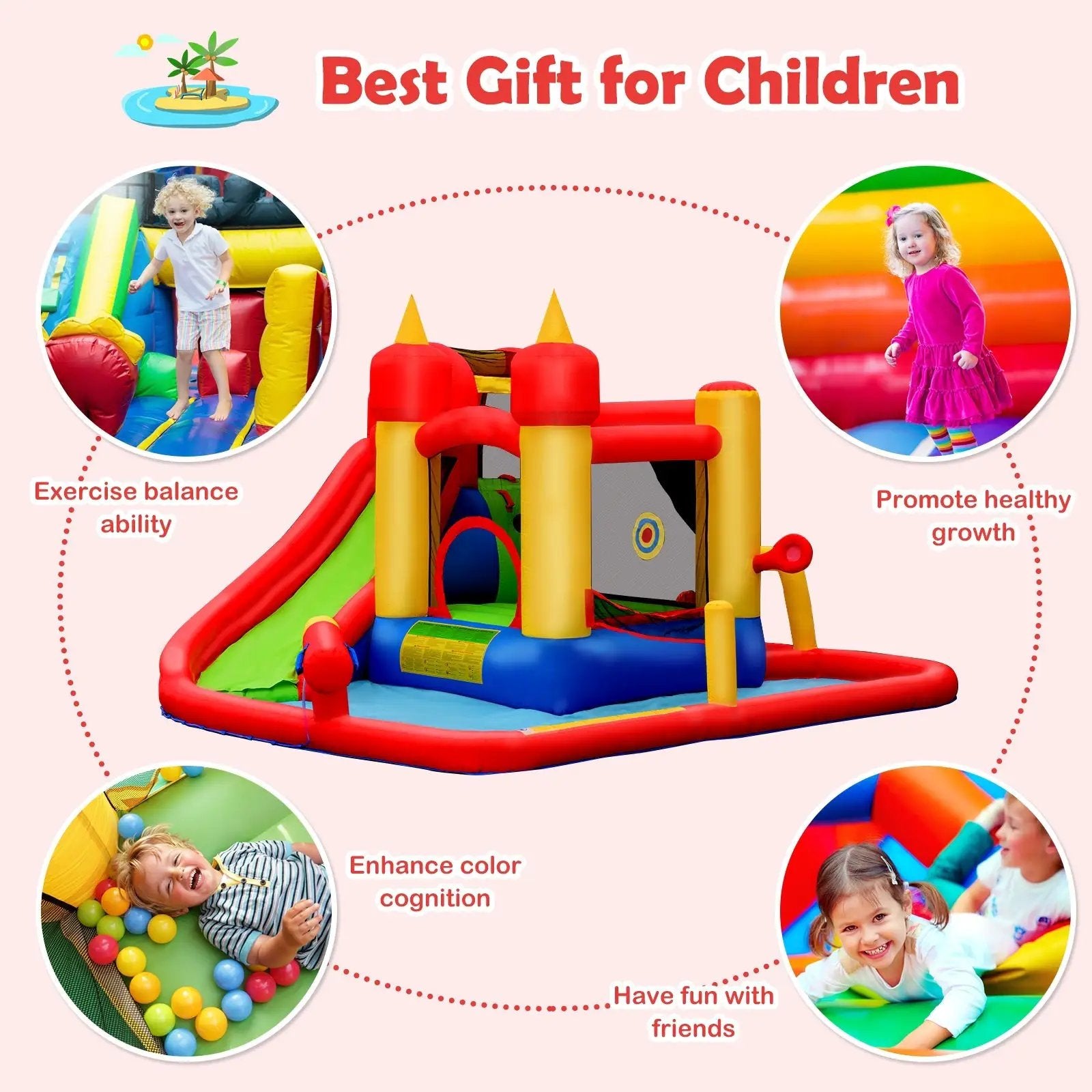 Inflatable Blow Up Water Slide Bounce House with 740 W Blower by DirectDeals