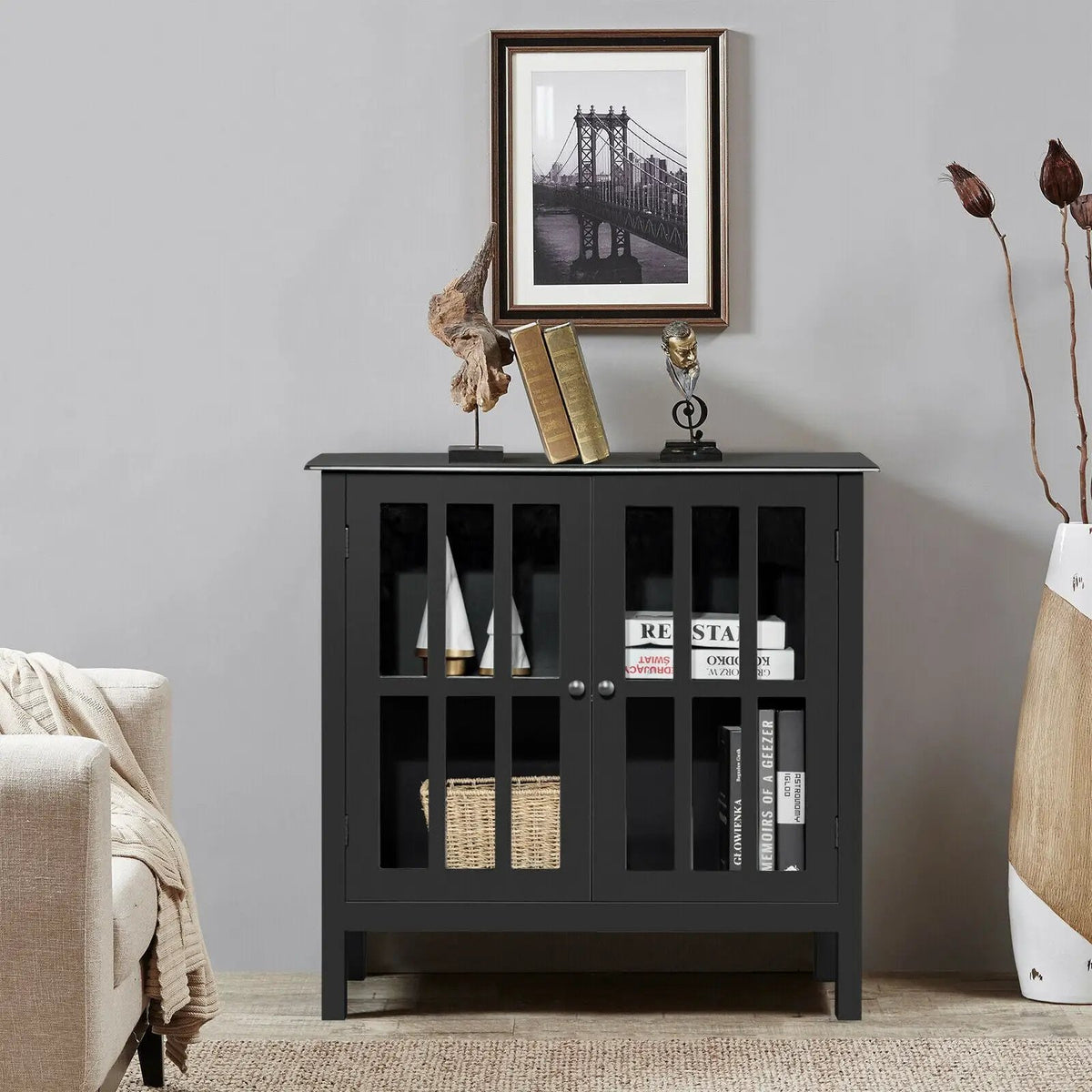 Glass Door Sideboard Console Storage Buffet Cabinet, photo 2 of 32