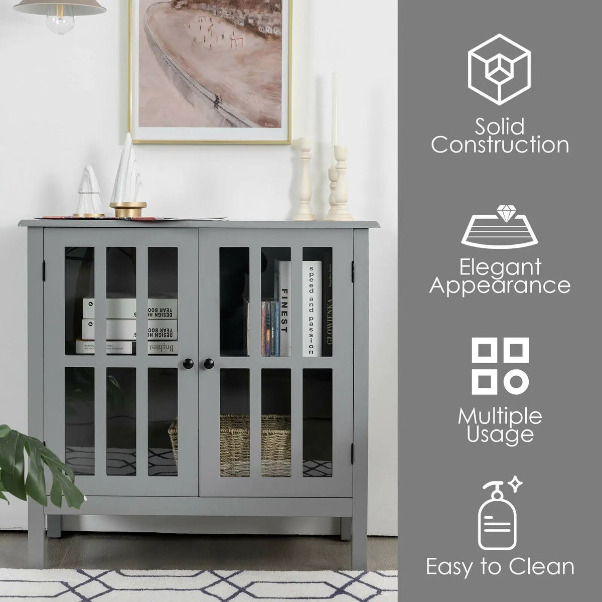 Glass Door Sideboard Console Storage Buffet Cabinet, photo 26 of 32