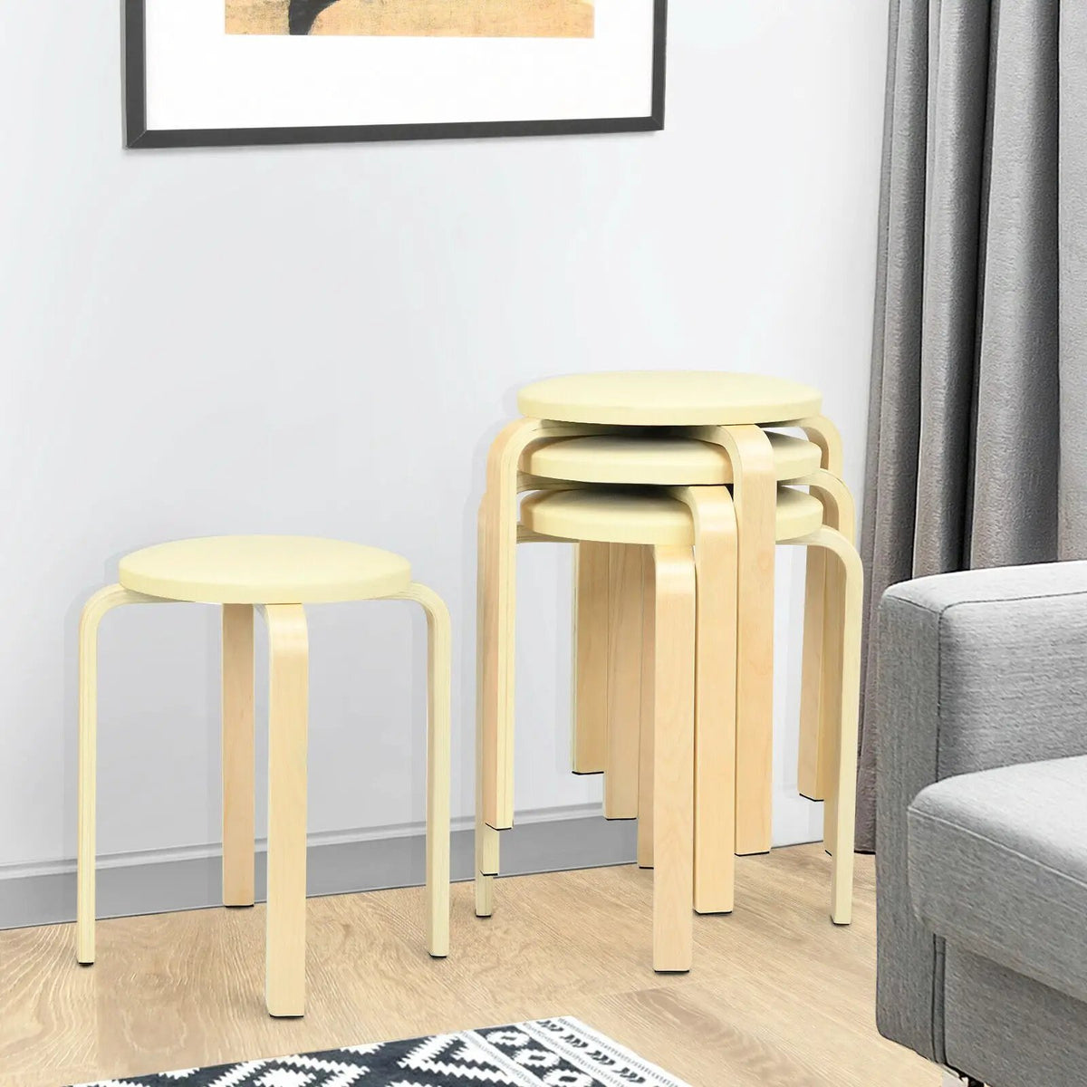 Set of 4 Bentwood Round Stool Stackable Dining Chairs with Padded Seat by DirectDeals