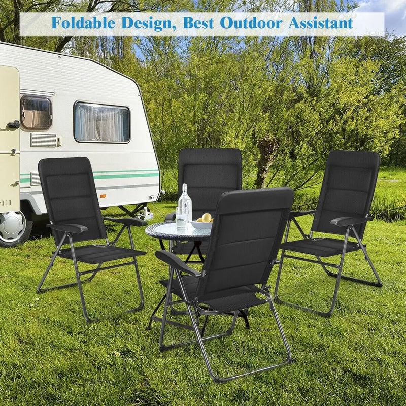 Set of 4 Patio Folding Chairs with Adjustable Backrest-Black by DirectDeals