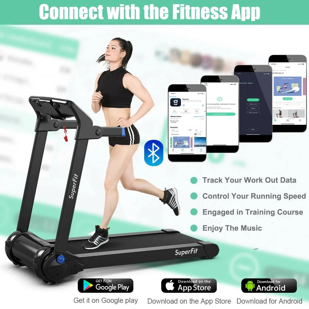 3HP Electric Folding Treadmill with Bluetooth Speaker, photo 5 of 11