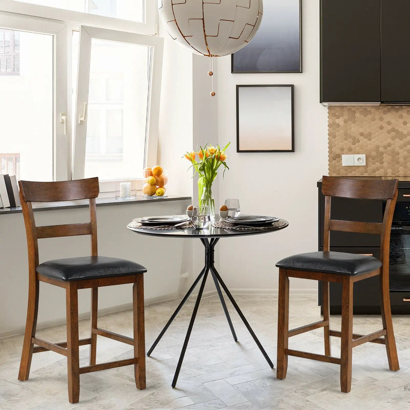 2 Pieces Counter Height Chair Set with Leather Seat and Rubber Wood Legs by DirectDeals