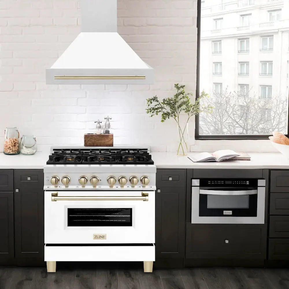 ZLINE 36" Autograph DuraSnow White Range Hood 8654SNZ-WM36-G by Farmhouse Kitchen and Bath