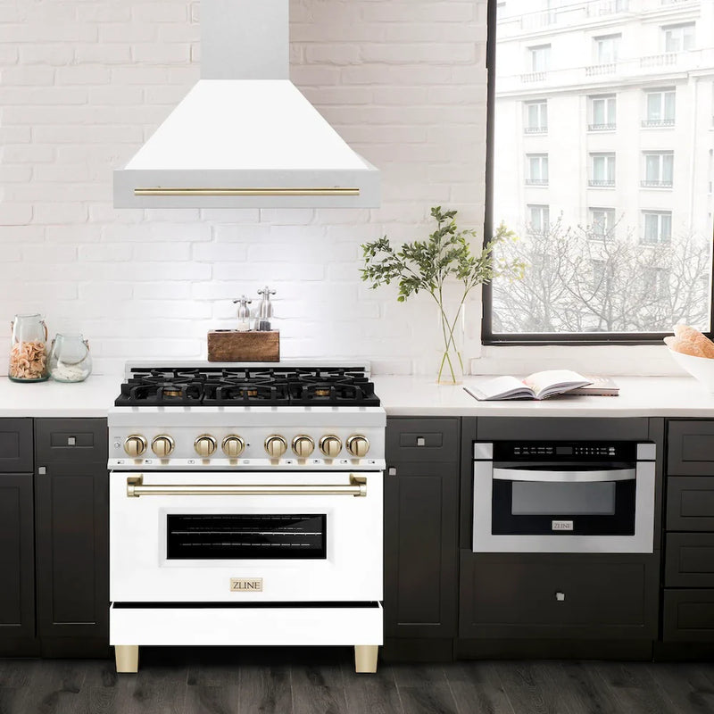 ZLINE 36" Autograph DuraSnow White Range Hood 8654SNZ-WM36-G by Farmhouse Kitchen and Bath