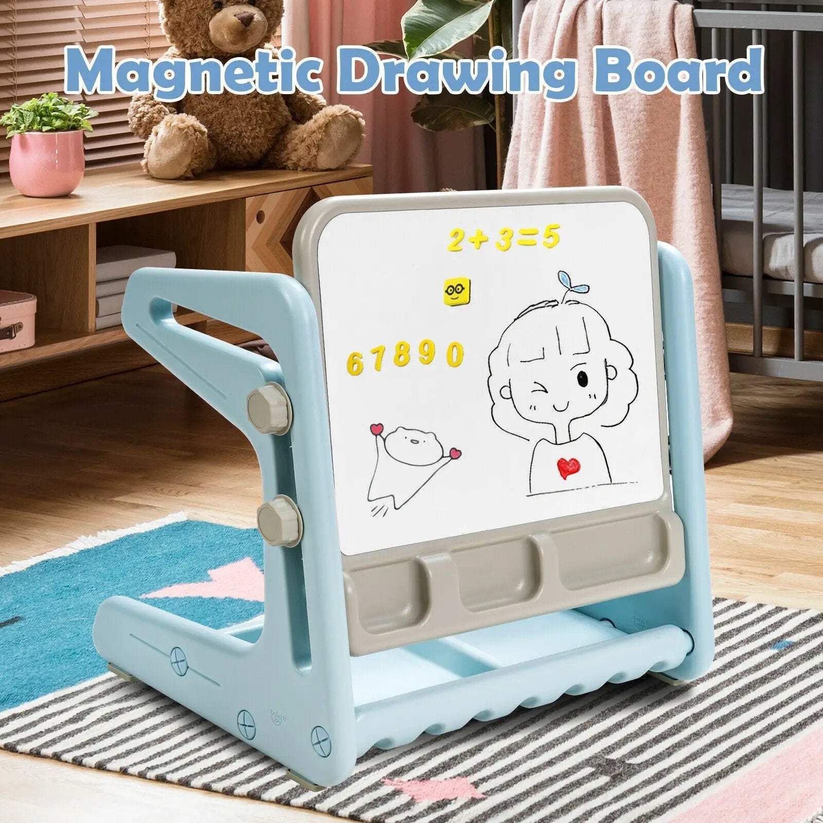 2 in 1 Kids Easel Table and Chair Set with Adjustable Art Painting Board by DirectDeals