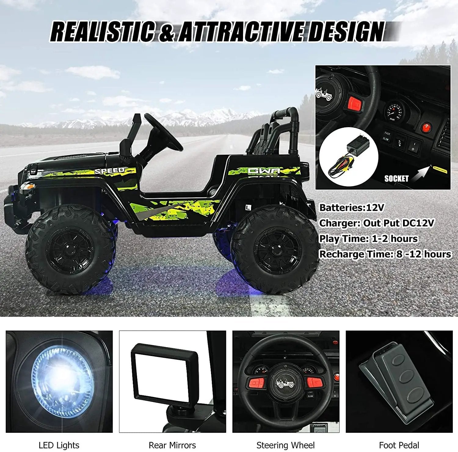 12V Kids Ride-on Jeep Car with 2.4 G Remote Control by DirectDeals