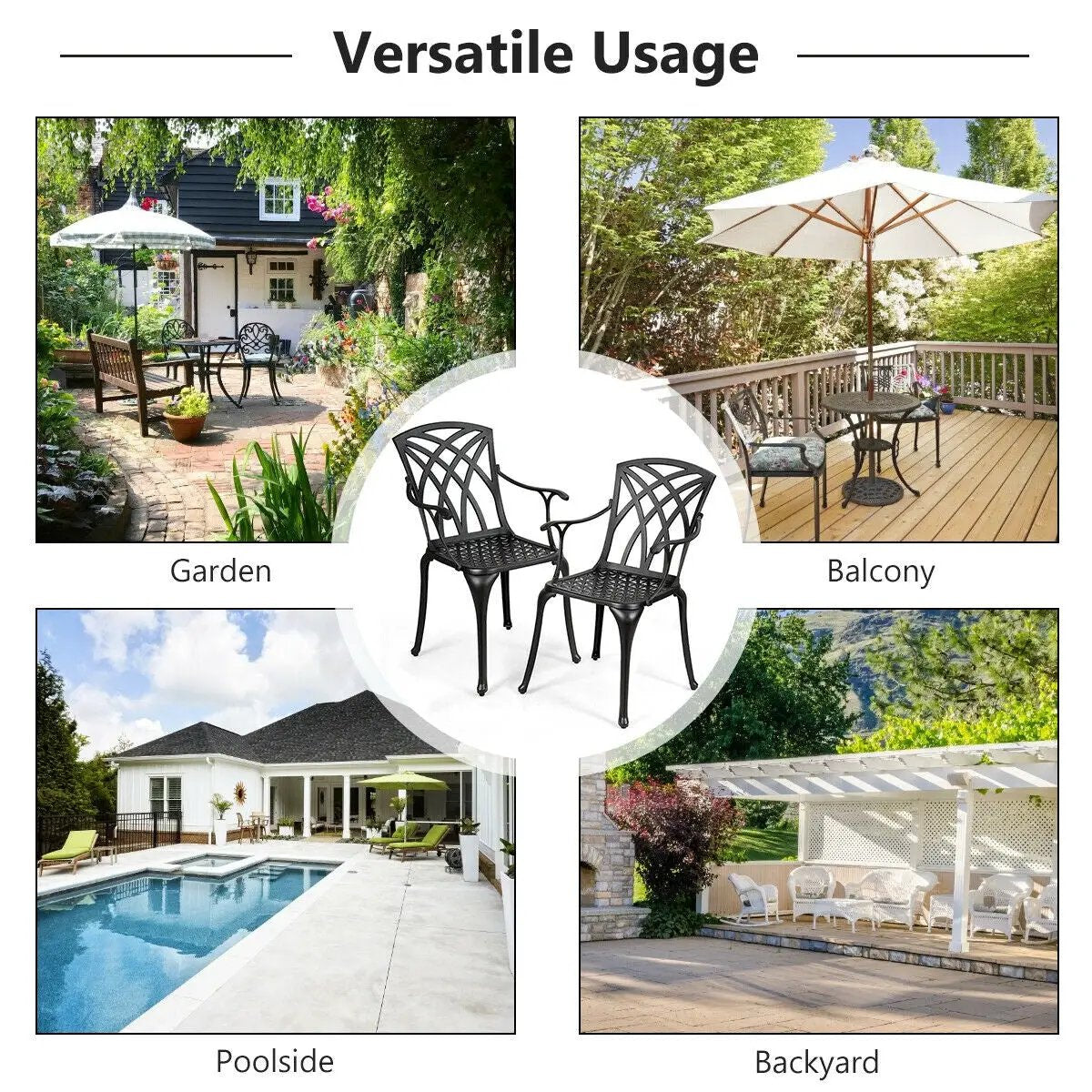 2 Pieces Durable Aluminum Dining Chairs Set with Armrests by DirectDeals