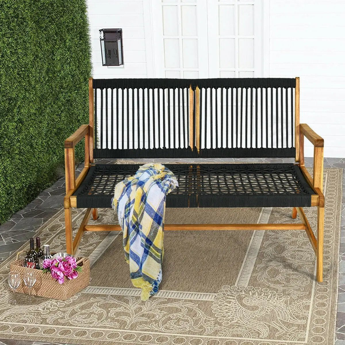 2-Person Acacia Wood Yard Bench for Balcony and Patio by DirectDeals