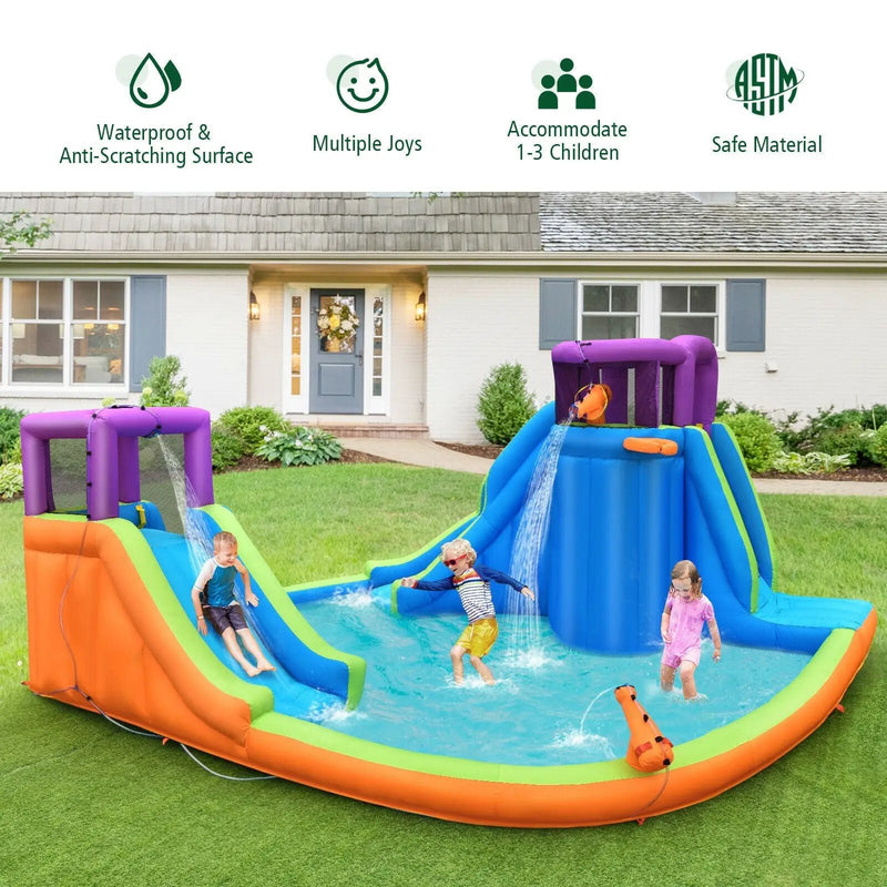 6-in-1 Inflatable Dual Water Slide Bounce House Without Blower by DirectDeals