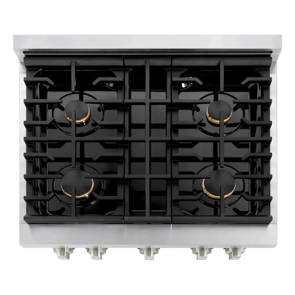 ZLINE 30"Paramount Dual Fuel Range Stainless Steel, Brass Burner, SDR-BR-30 by Farmhouse Kitchen and Bath