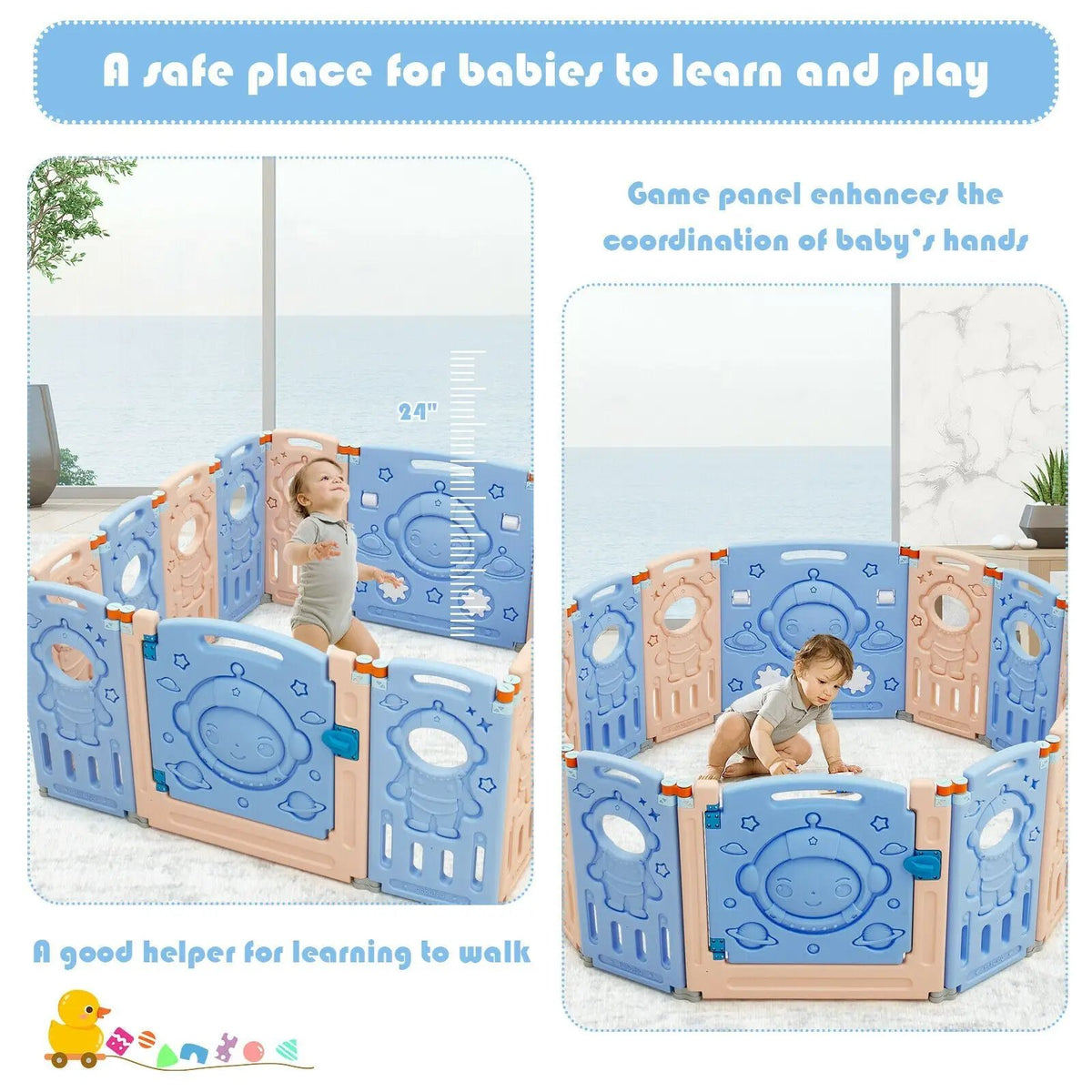 18-Panel Foldable Baby Playpen Kids Activity Center with Lockable Door, photo 10 of 24