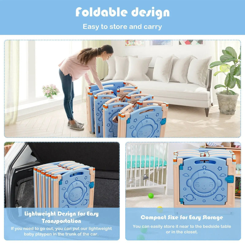 18-Panel Foldable Baby Playpen Kids Activity Center with Lockable Door by DirectDeals