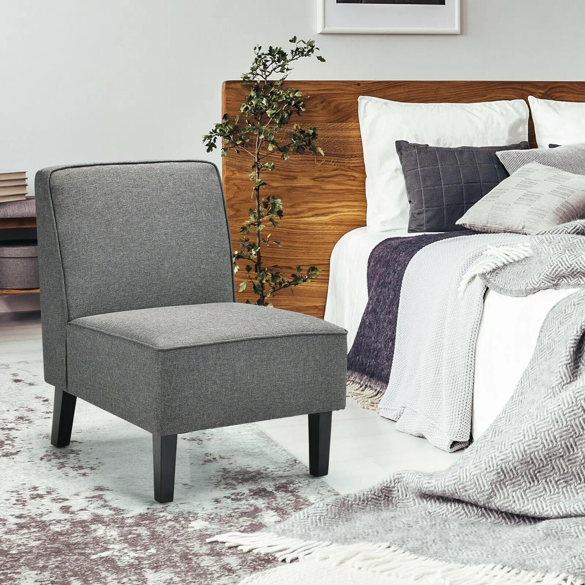 Modern Armless Accent Sofa Chair with Rubber Wood Legs, photo 3 of 16