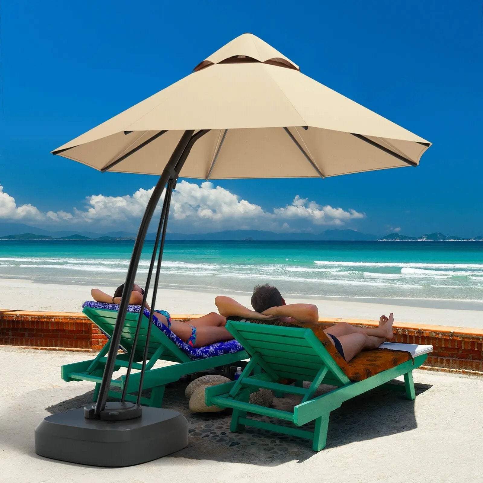 11 Feet Outdoor Cantilever Hanging Umbrella with Base and Wheels by DirectDeals