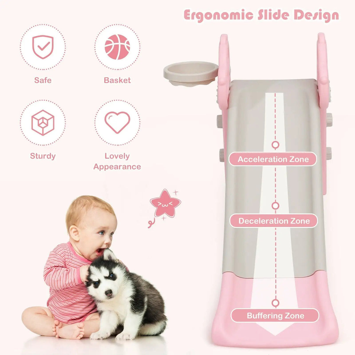 3-in-1 Kids Slide Baby Play Climber Slide Set with Basketball Hoop, photo 21 of 24