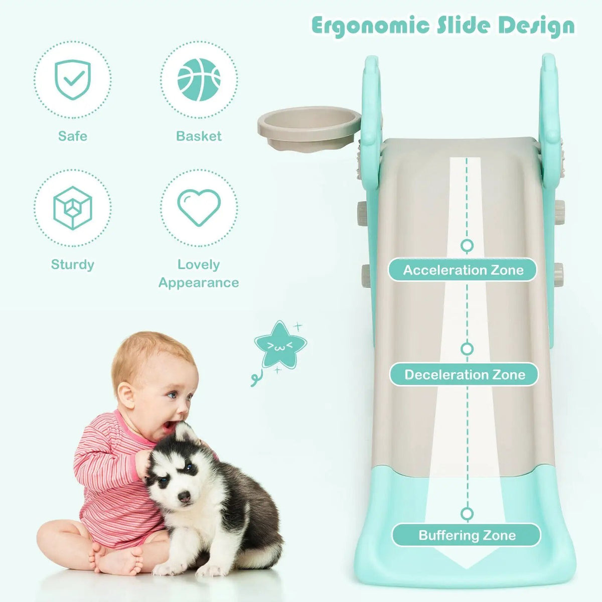3-in-1 Kids Slide Baby Play Climber Slide Set with Basketball Hoop, photo 16 of 24