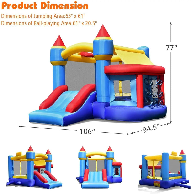 Castle Slide Inflatable Bounce House with Ball Pit and Basketball Hoop by DirectDeals