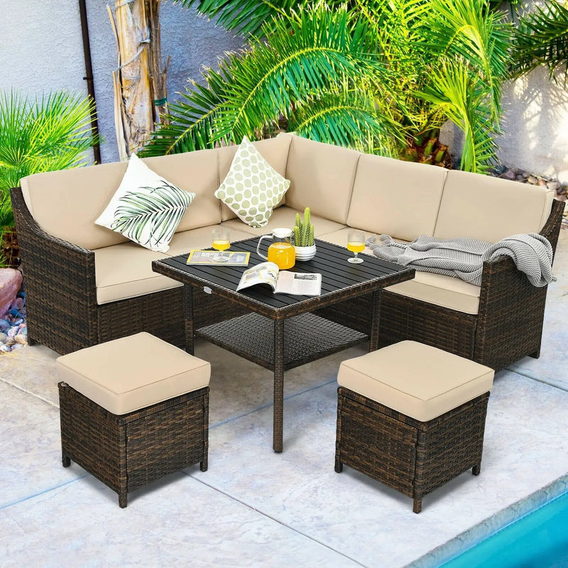 6 Pieces Patio Rattan Dining Sofa Funiture Set by DirectDeals