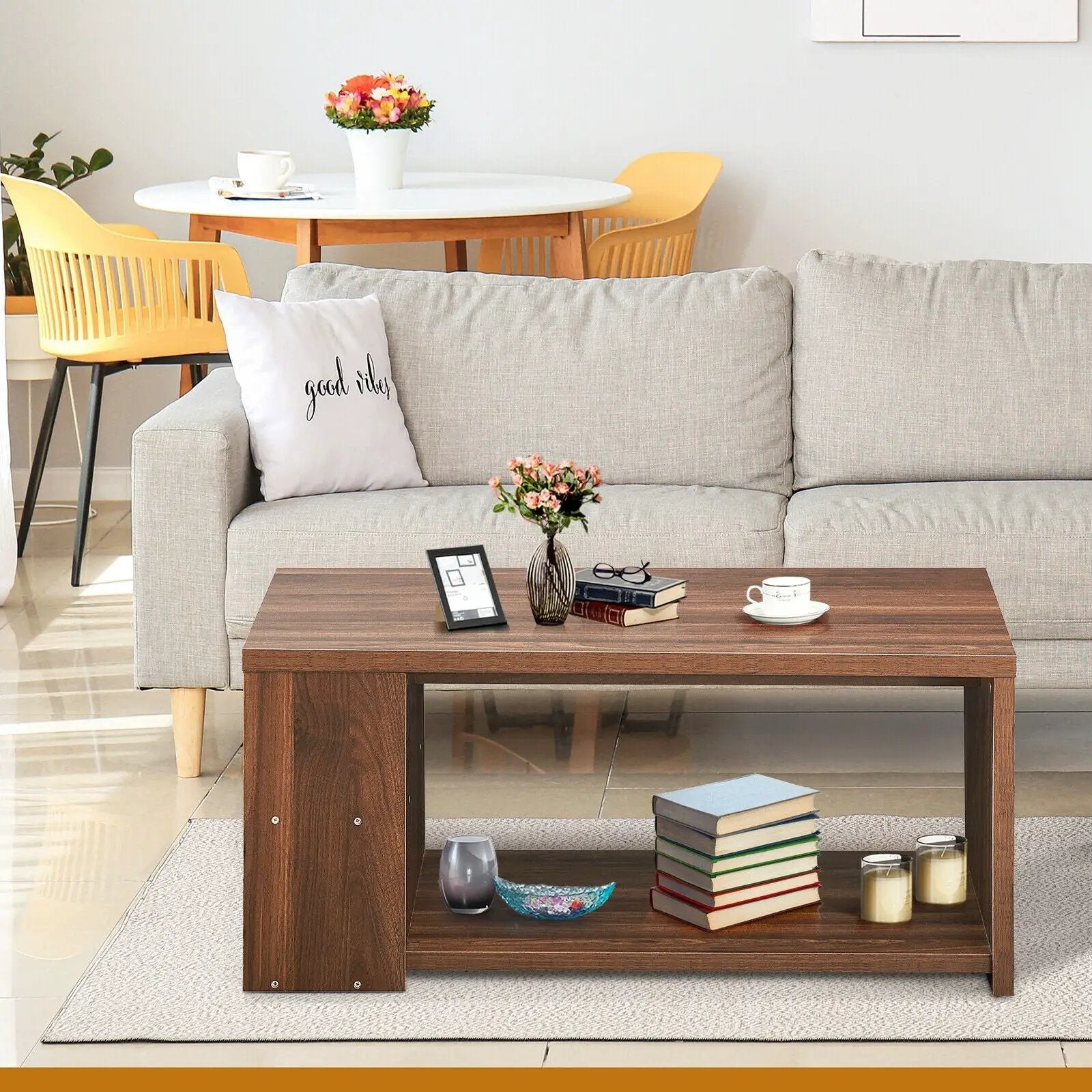 Coffee Table Sofa Side Table with Storage Shelves by DirectDeals