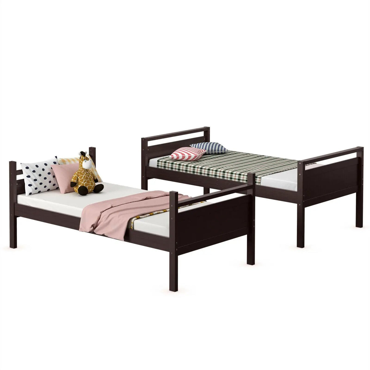 Twin Over Twin Bunk Bed Convertible 2 Individual Beds Wooden, photo 5 of 10