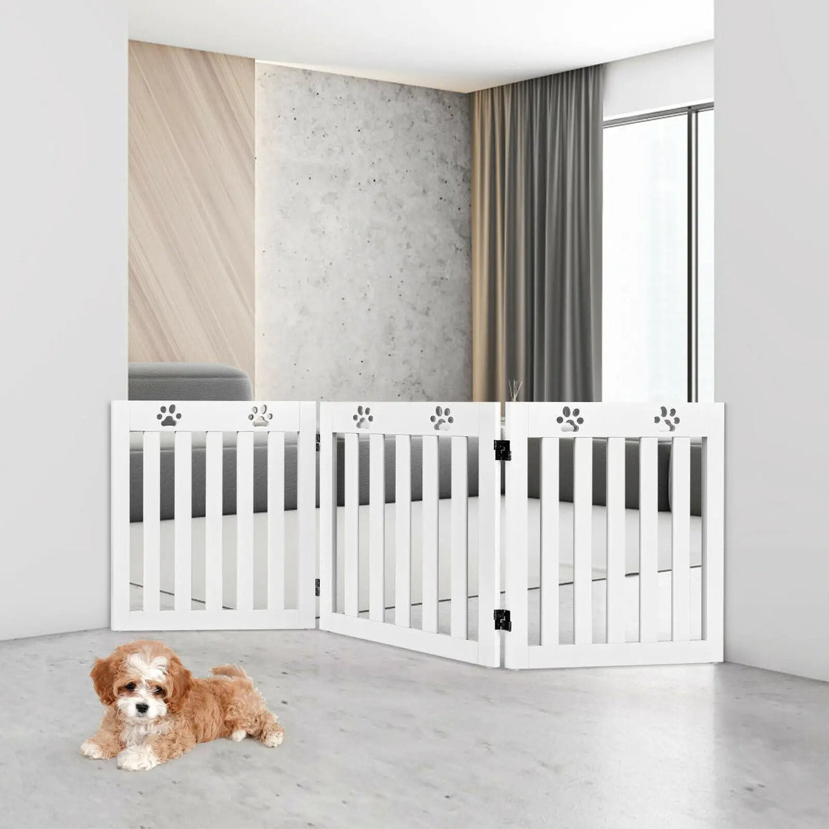 24 Inch Folding Wooden Freestanding Dog Gate with 360¬∞ Flexible Hinge for Pet, photo 12 of 16
