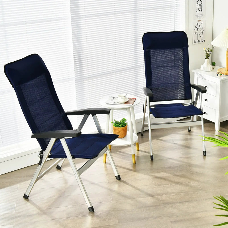 2Pcs Patio Dining Chair with Adjust Portable Headrest-Blue by DirectDeals