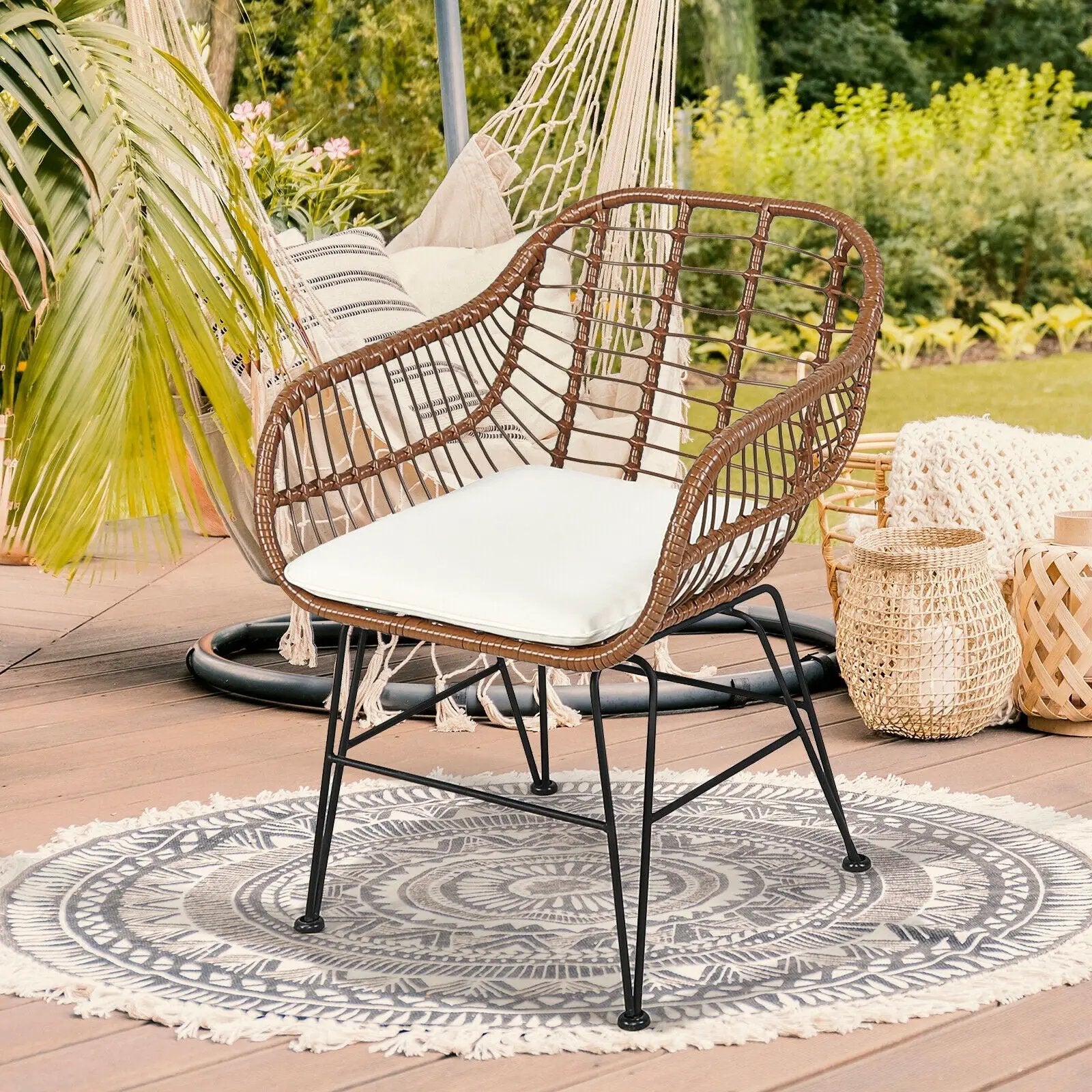 3-Piece Rattan Bistro Set with Cushions and Glass Table by DirectDeals