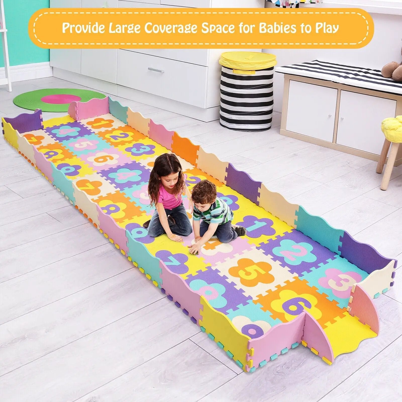 75 Pieces Baby Foam Interlocking Play Mat with Fence with Detachable Numbers by DirectDeals