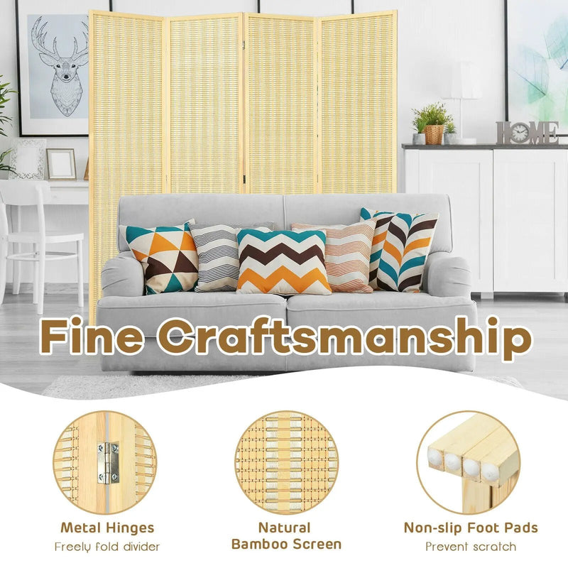 6 ft 4 Panel Portable Folding Room Divider Screen-Natural by DirectDeals