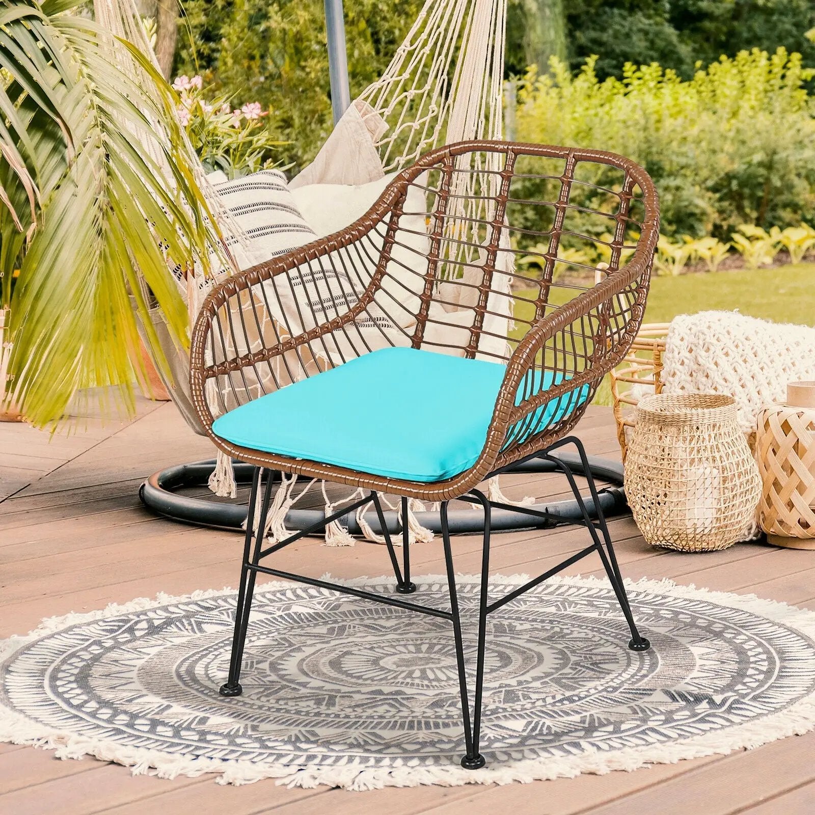 3-Piece Rattan Bistro Set with Cushions and Glass Table by DirectDeals