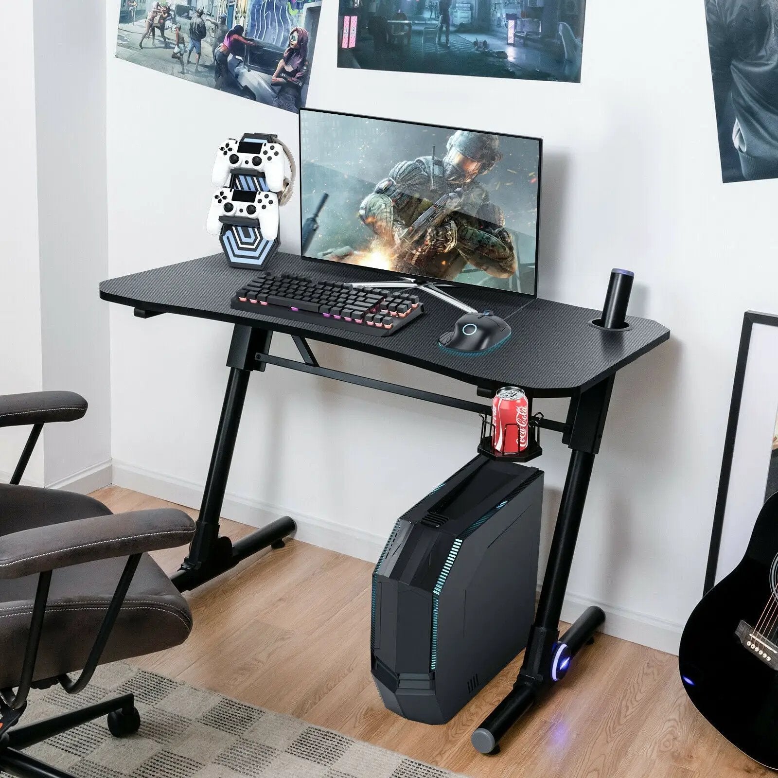 43.5 Inch Height Adjustable Gaming Desk with Blue LED Lights by DirectDeals