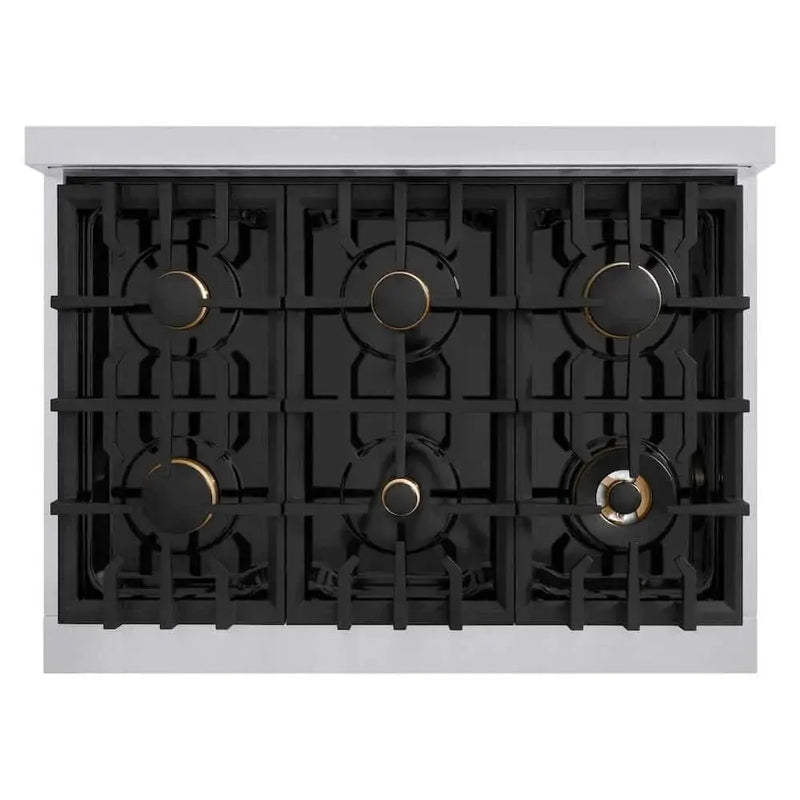 ZLINE 36" Select Dual Fuel Range Gas Cooktop Electric Convection Oven Stainless Steel Champagne Bronze HDRZ-36-CB by Farmhouse Kitchen and Bath