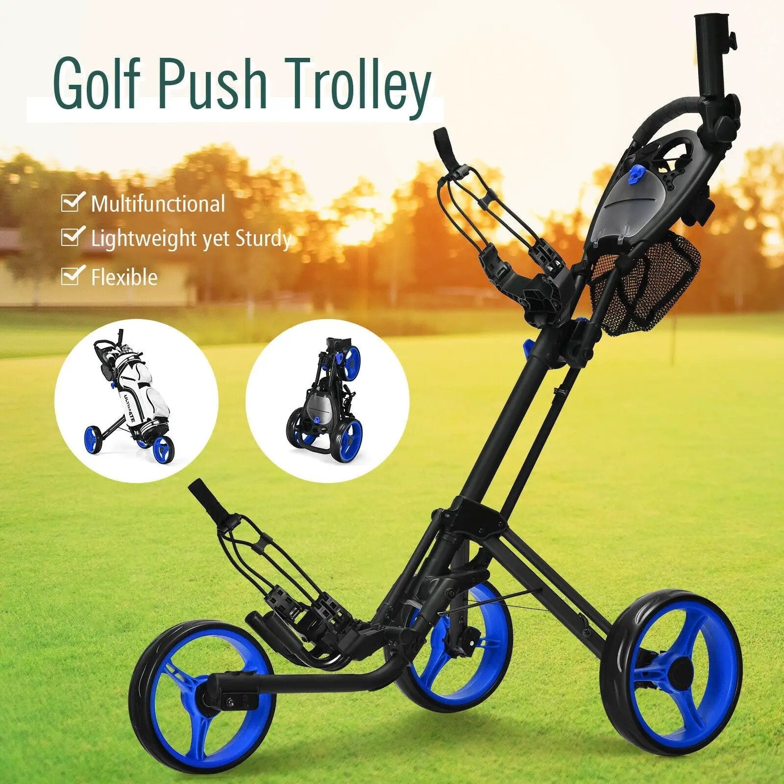 Folding 3 Wheels Golf Push Cart with Brake Scoreboard Adjustable Handle by DirectDeals