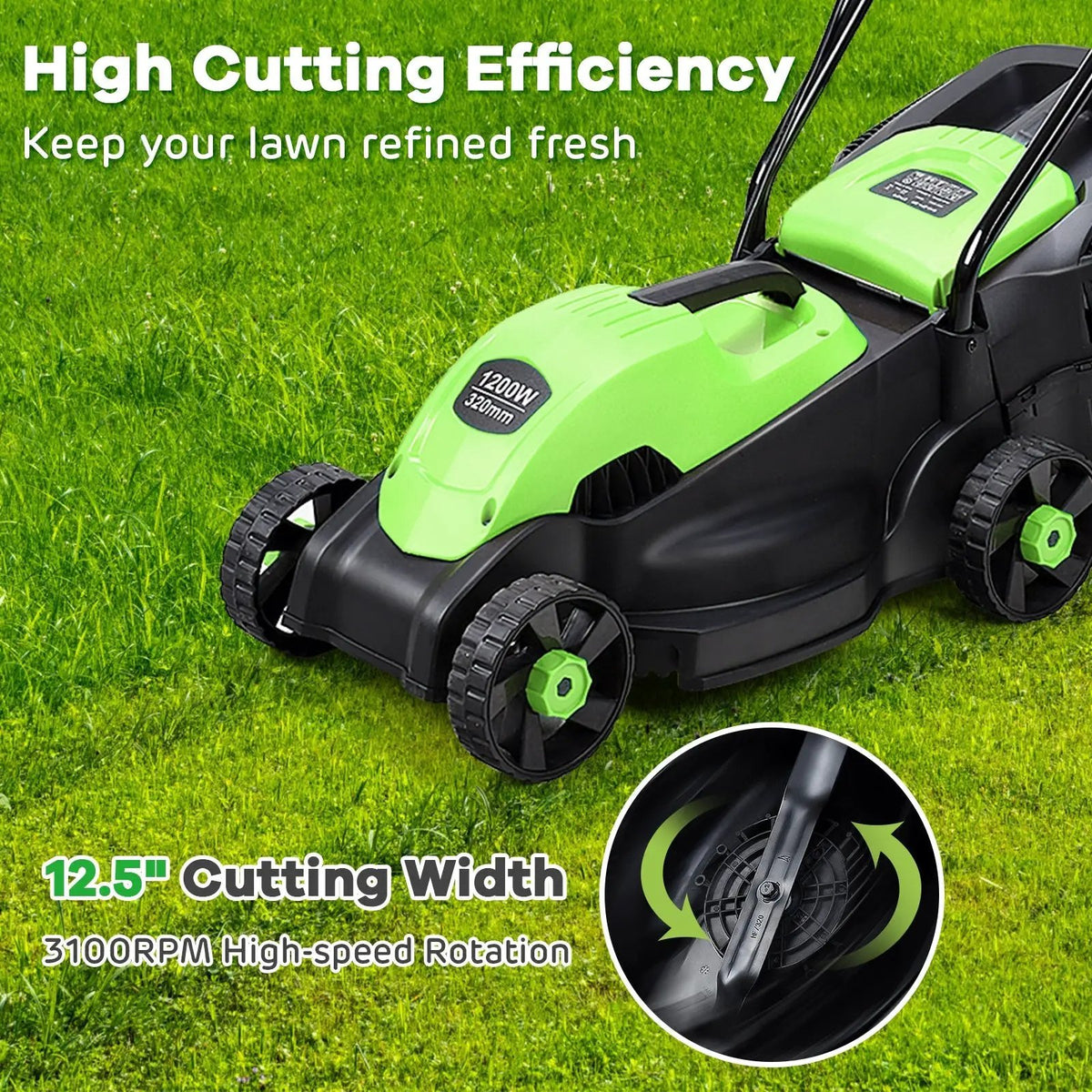 13 Inch Electric Push Lawn Corded Mower with Grass Bag, photo 7 of 9