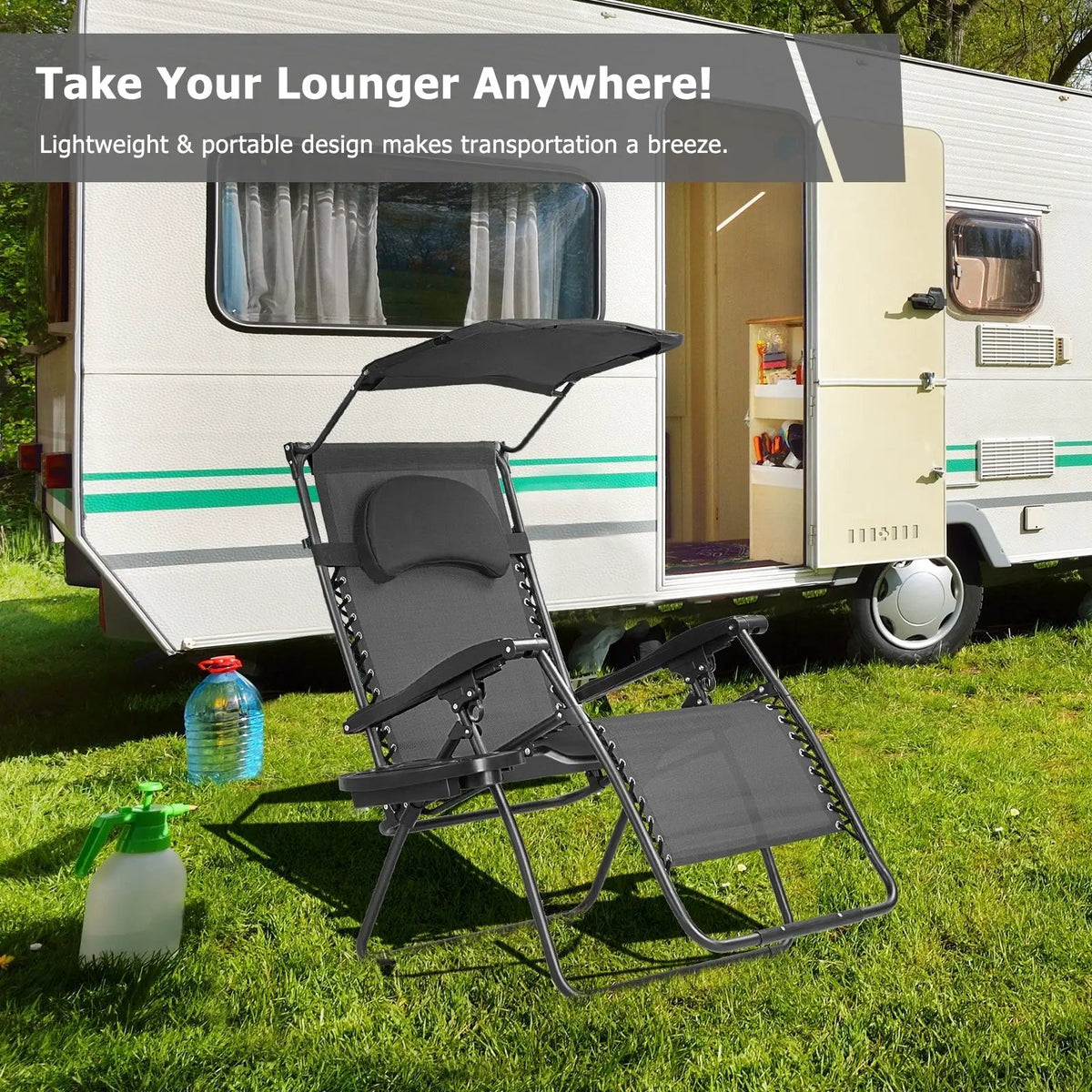 Folding Recliner Lounge Chair with Shade Canopy Cup Holder, photo 6 of 10