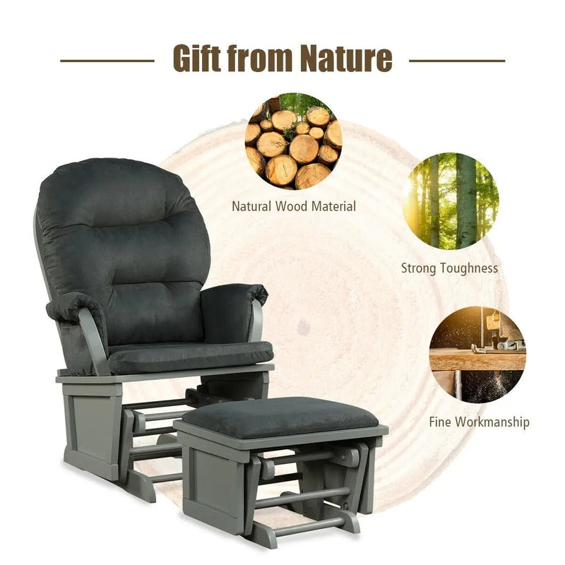 Wood Baby Glider and Ottoman Cushion Set with Padded Armrests for Nursing by DirectDeals