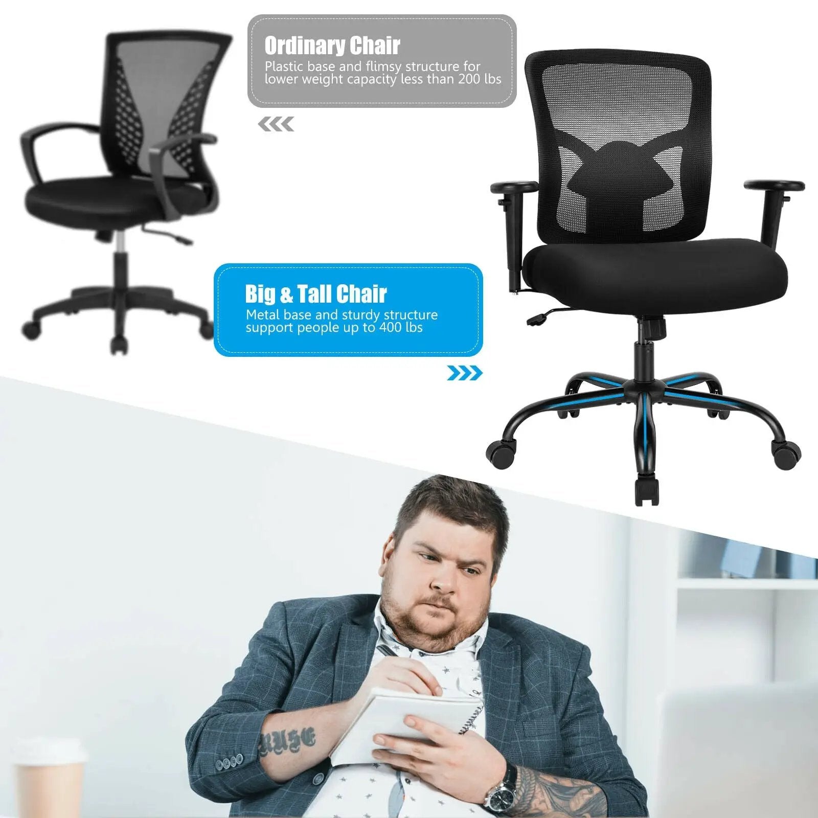 400LBS Mesh Big and Tall Office Chair Swivel Task Chair by DirectDeals