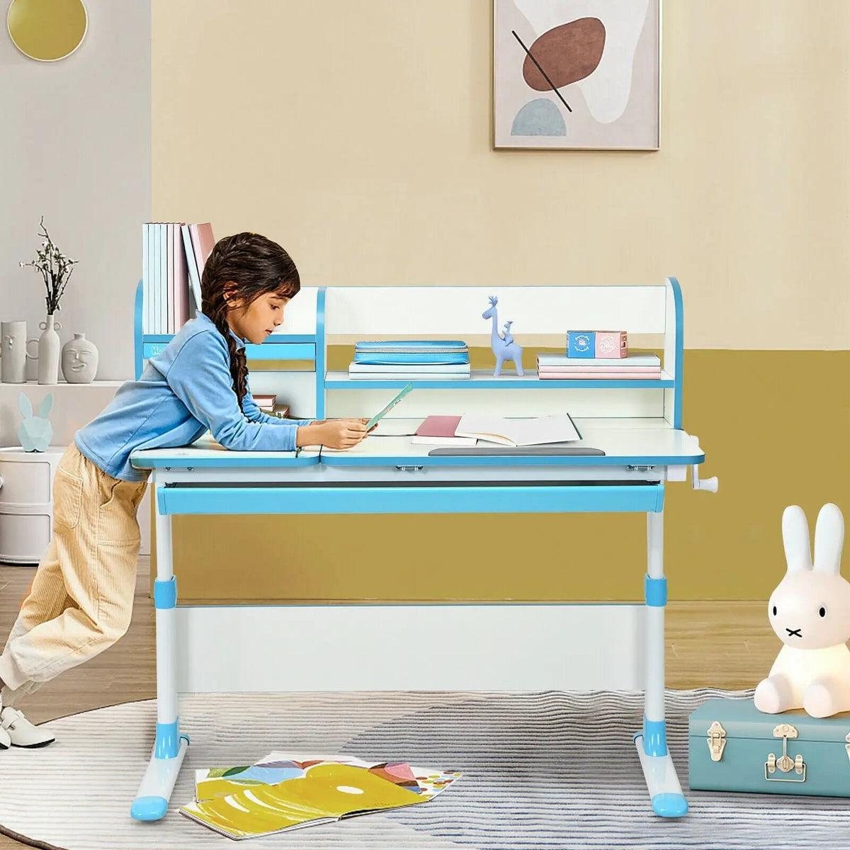 Adjustable Height Study Desk with Drawer and Tilted Desktop for School and Home, photo 3 of 16