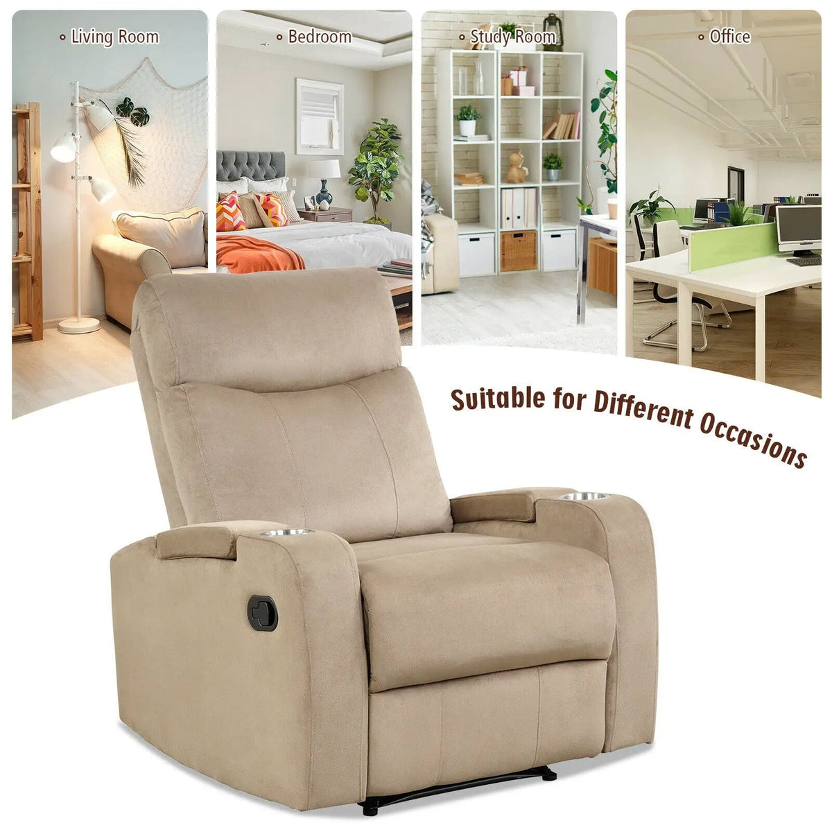 Recliner Chair Single Sofa Lounger with Arm Storage and Cup Holder for Living Room, photo 3 of 16