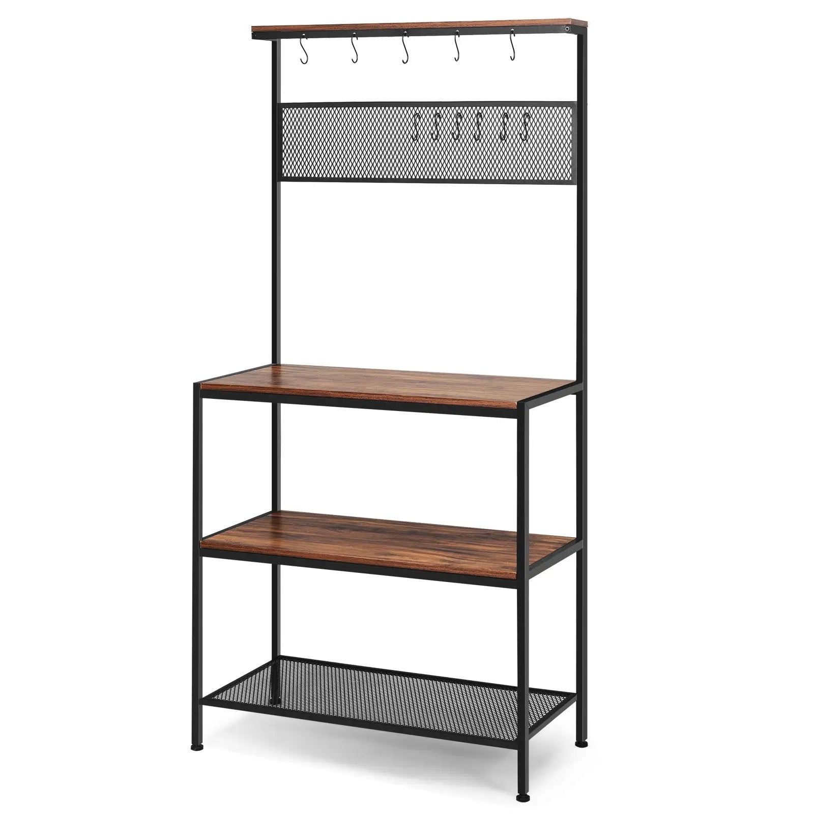 4-Tier Kitchen Rack Stand with Hooks and Mesh Panel by DirectDeals