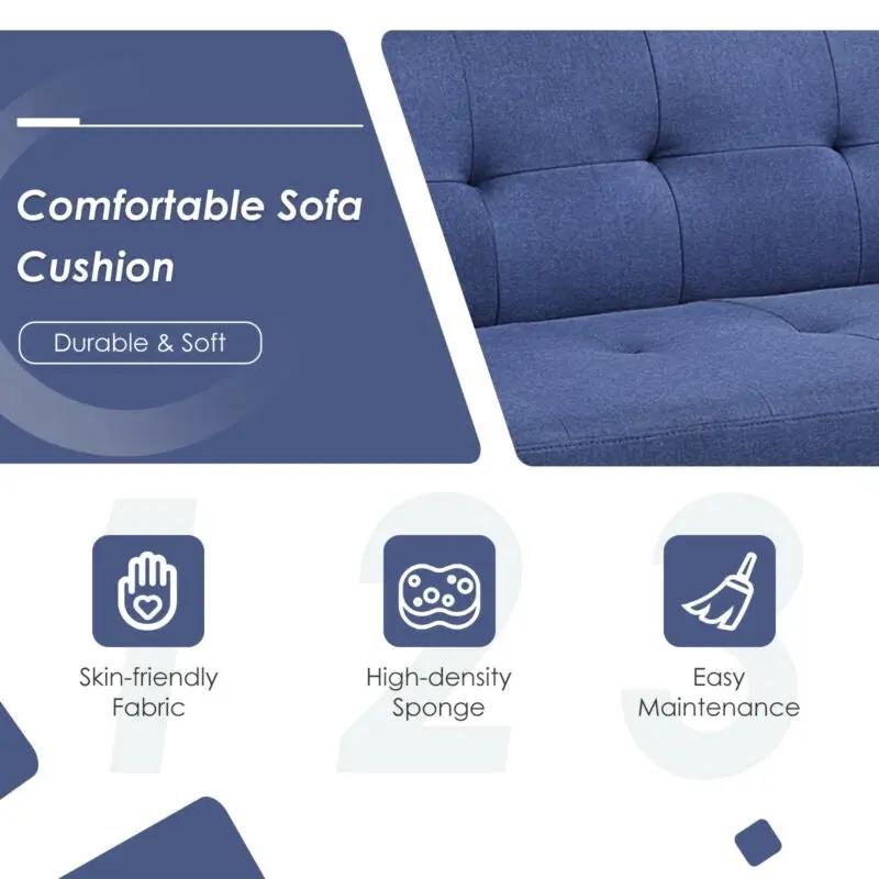 3 Seat Convertible Linen Fabric Futon Sofa with USB and Power Strip by DirectDeals